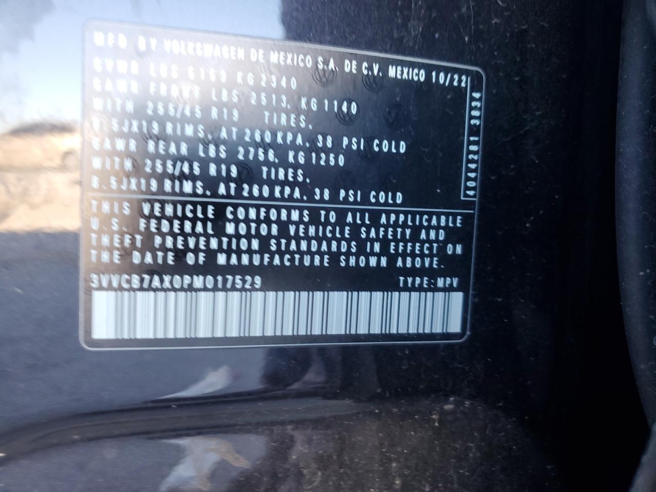2023 VOLKSWAGEN TIGUAN SE R-LINE BLACK VIN:3VVCB7AX0PM017529