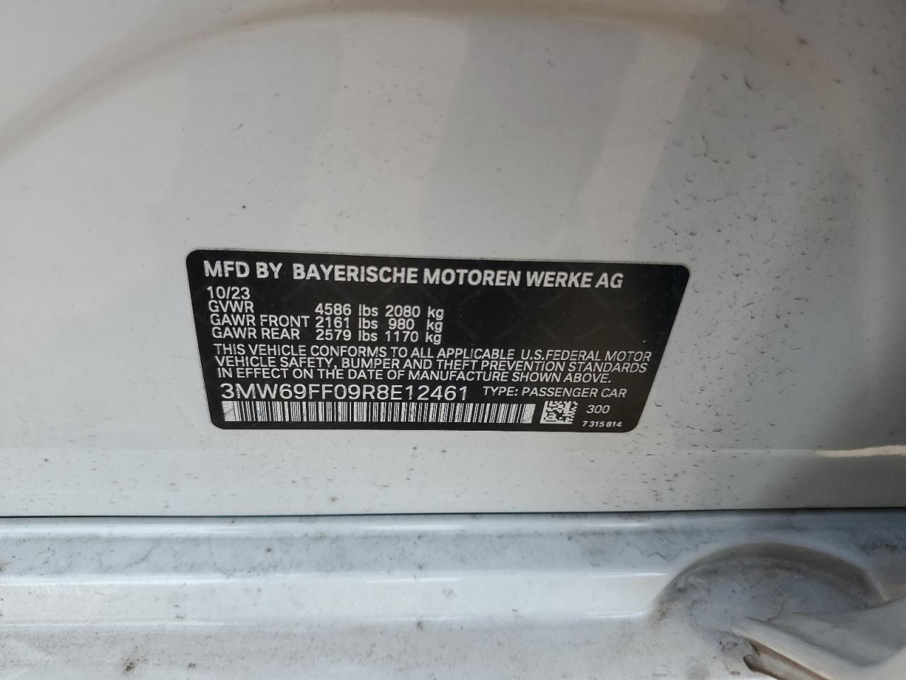 2024 BMW 330I VIN:3MW69FF09R8E12461