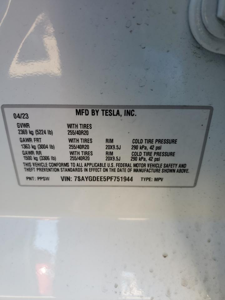 2023 TESLA MODEL Y VIN:7SAYGDEE5PF751944