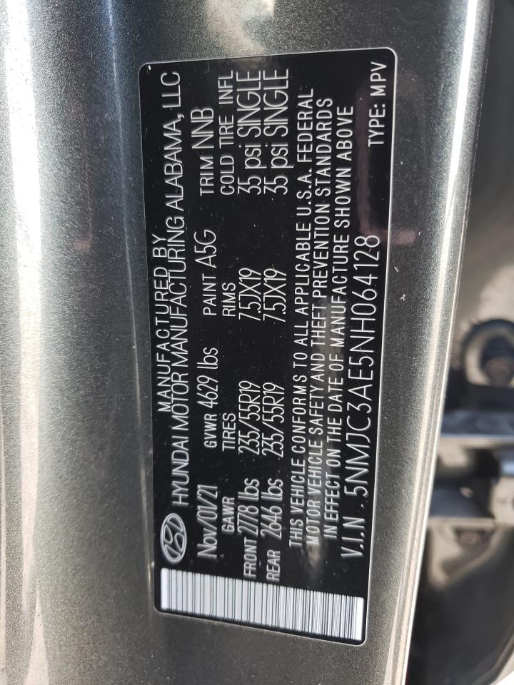 2022 HYUNDAI TUCSON SEL VIN:5NMJC3AE5NH064128
