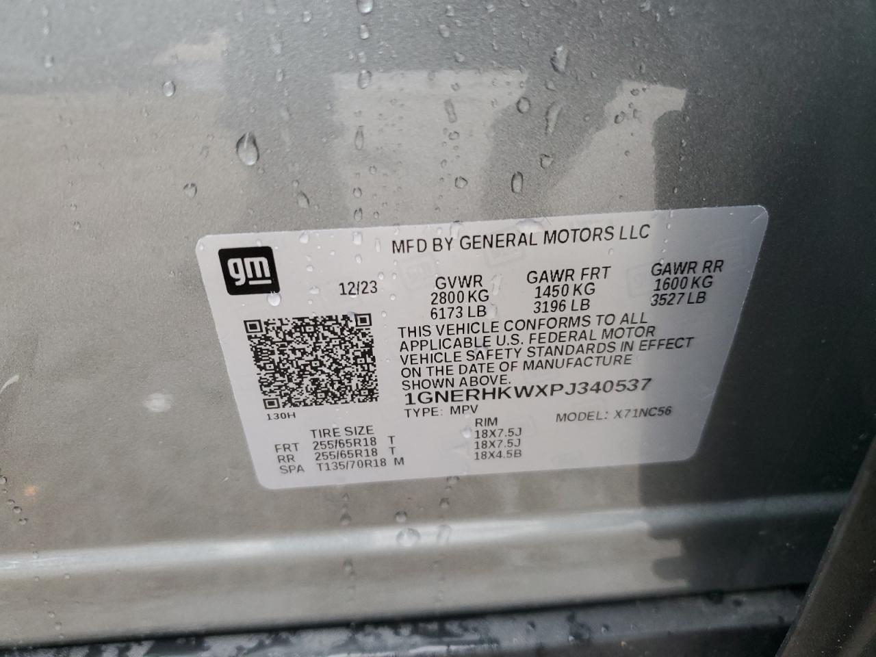 2023 CHEVROLET TRAVERSE LT VIN:1GNERHKWXPJ340537