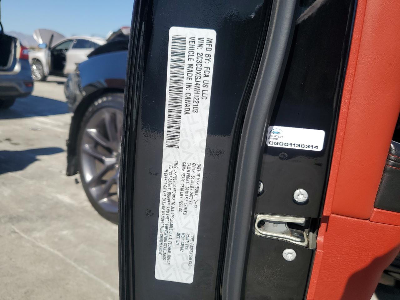 2022 DODGE CHARGER SCAT PACK VIN:2C3CDXGJ4NH122103