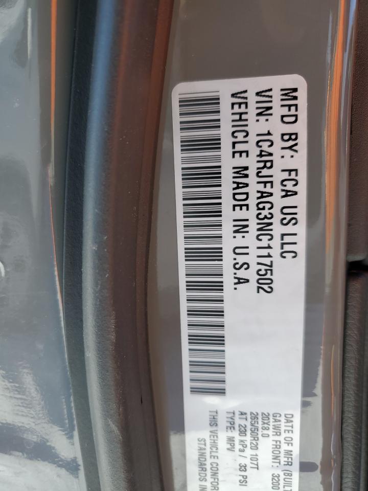 2022 JEEP GRAND CHEROKEE LAREDO E VIN:1C4RJFAG3NC117502