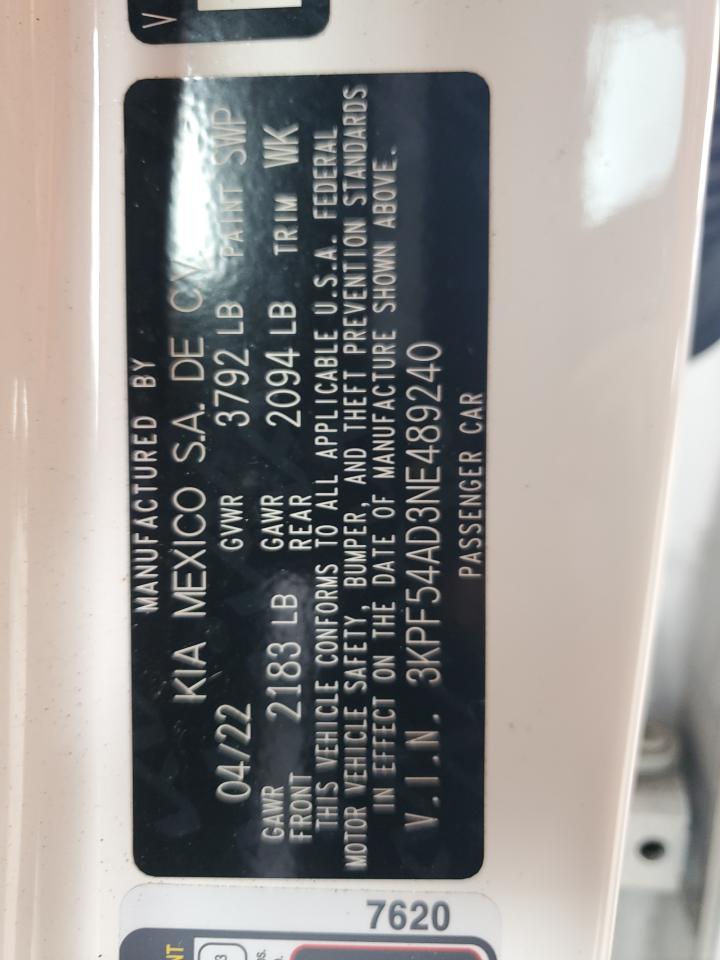 2022 KIA FORTE GT LINE VIN:3KPF54AD3NE489240