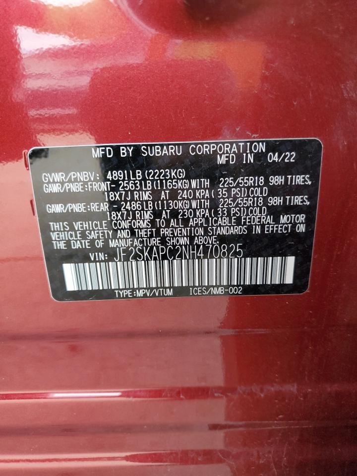 2022 SUBARU FORESTER LIMITED VIN:JF2SKAPC2NH470825