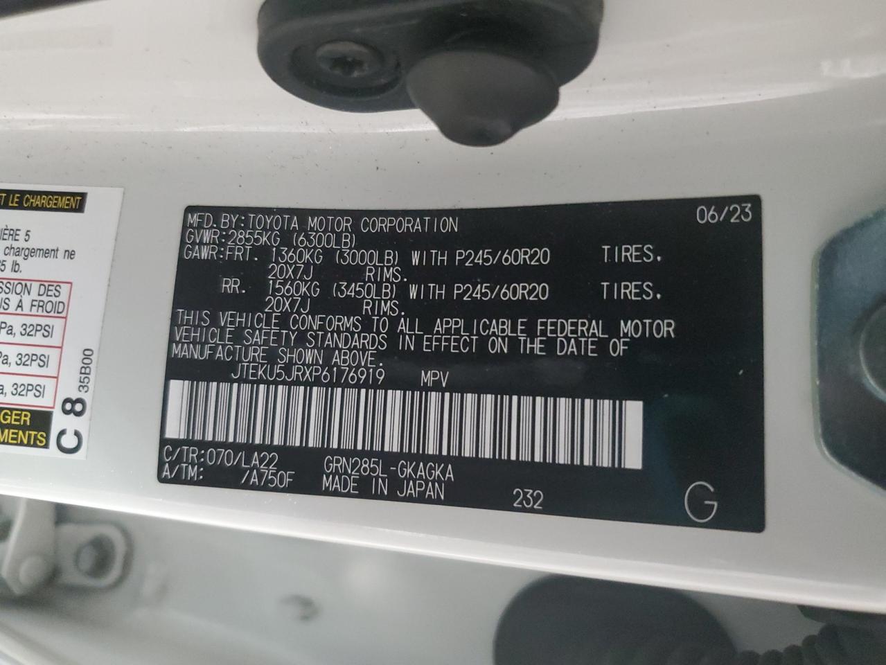 2023 TOYOTA 4RUNNER LIMITED VIN:JTEKU5JRXP6176919