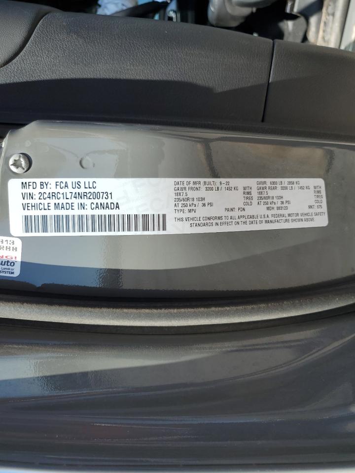 2022 CHRYSLER PACIFICA HYBRID TOURING L VIN:2C4RC1L74NR200731