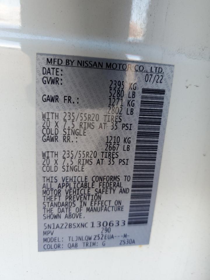 2022 NISSAN MURANO SV VIN:5N1AZ2BSXNC130633