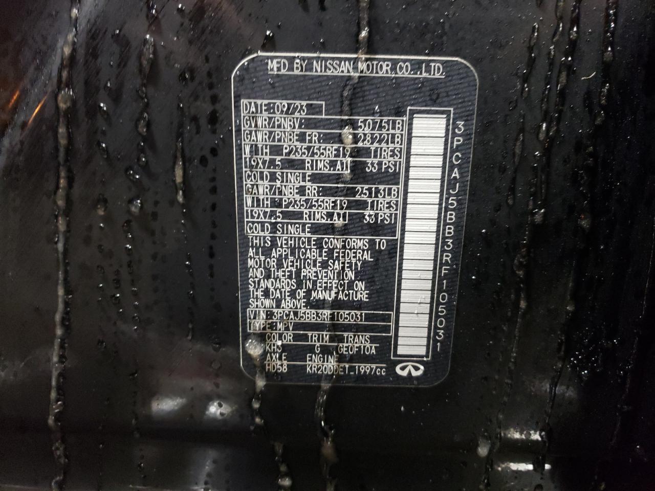 2024 INFINITI QX50 LUXE VIN:3PCAJ5BB3RF105031