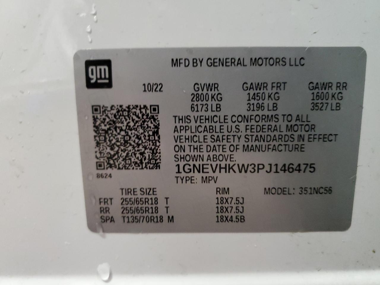 2023 CHEVROLET TRAVERSE LT VIN:1GNEVHKW3PJ146475