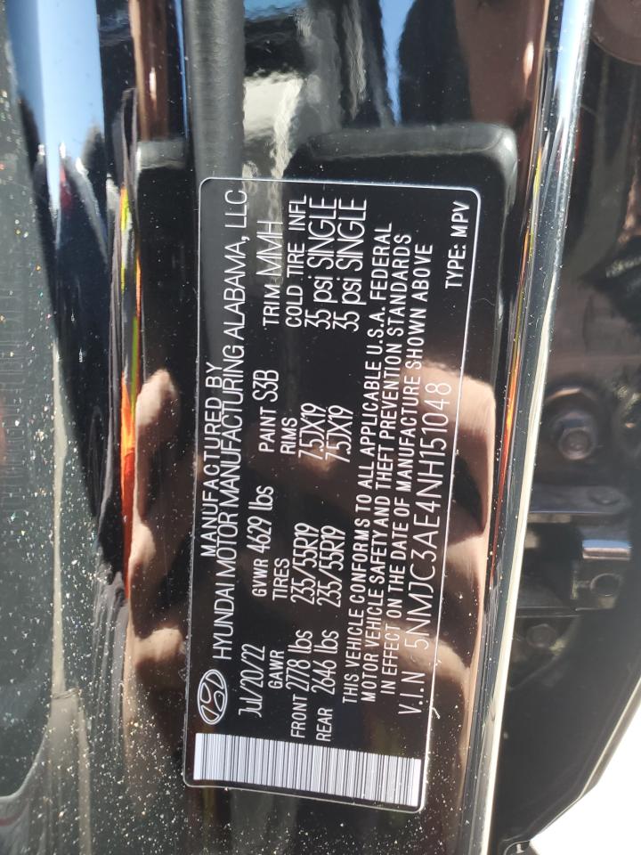 2022 HYUNDAI TUCSON SEL VIN:5NMJC3AE4NH151048