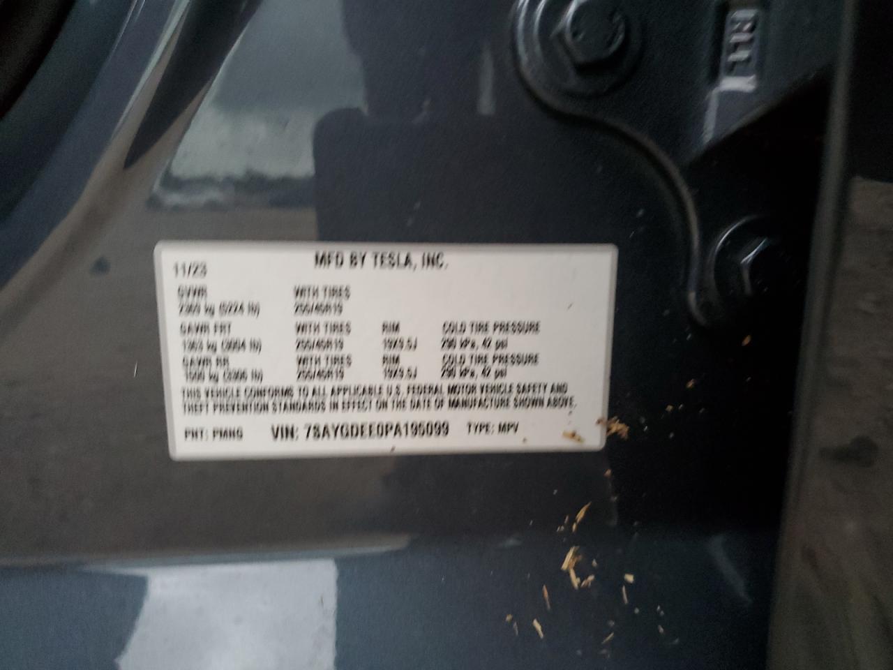 2023 TESLA MODEL Y VIN:7SAYGDEE0PA195099