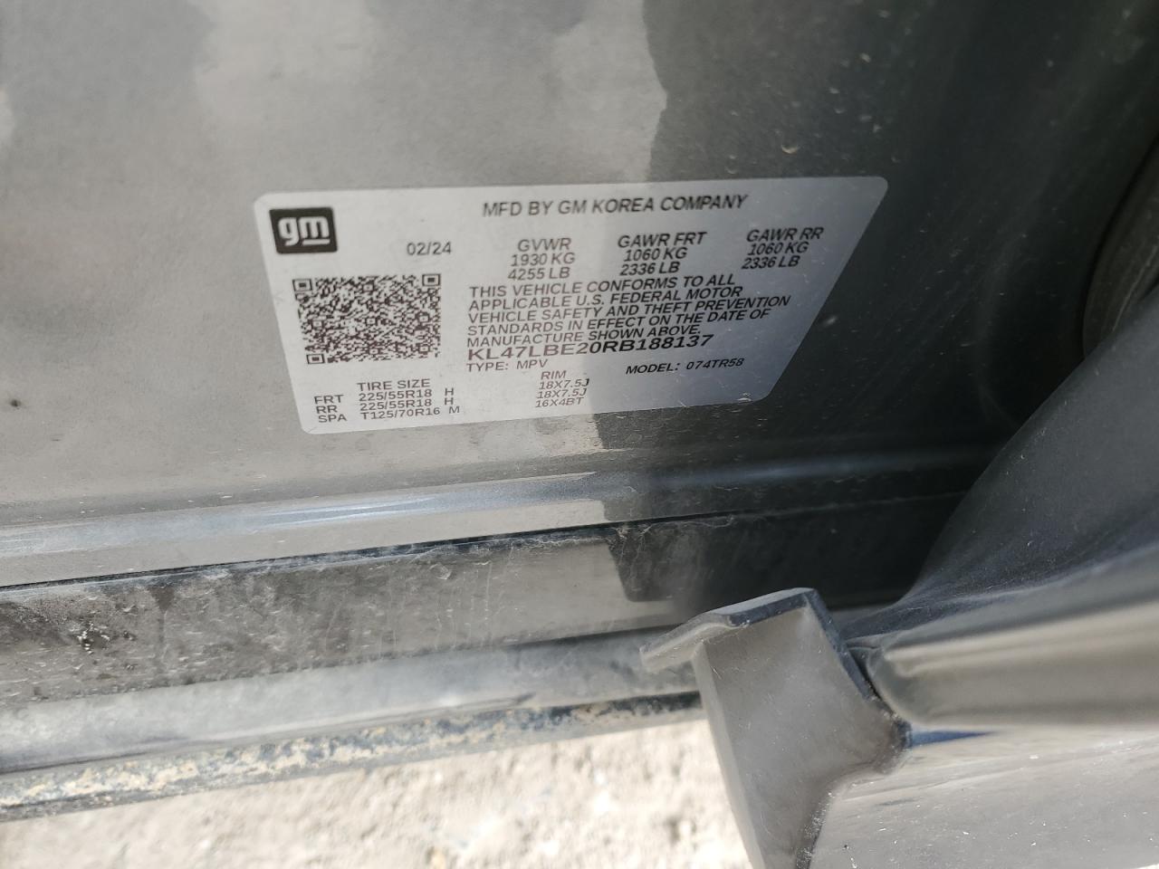 2024 BUICK ENVISTA SPORT TOURING VIN:KL47LBE20RB188137