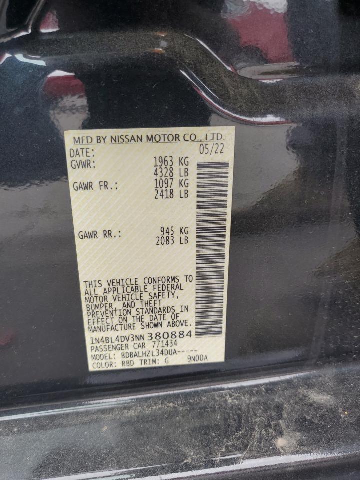 2022 NISSAN ALTIMA SV VIN:1N4BL4DV3NN380884