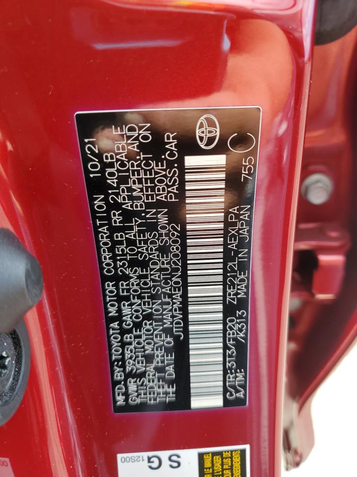 2022 TOYOTA COROLLA LE VIN:JTDVPMAE0NJ208092