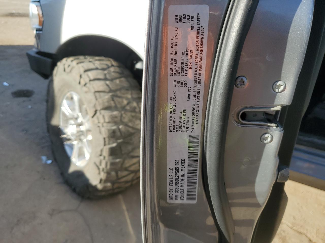 2023 RAM 2500 BIG HORN VIN:3C6UR5DL2PG651023