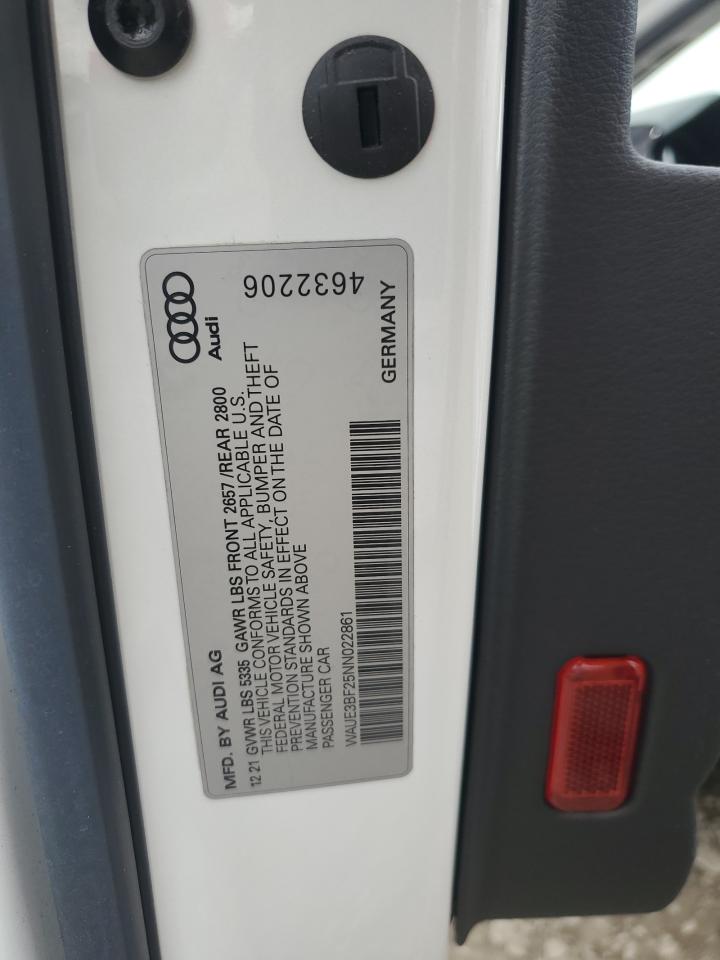 2022 AUDI A6 PREMIUM PLUS VIN:WAUE3BF25NN022861