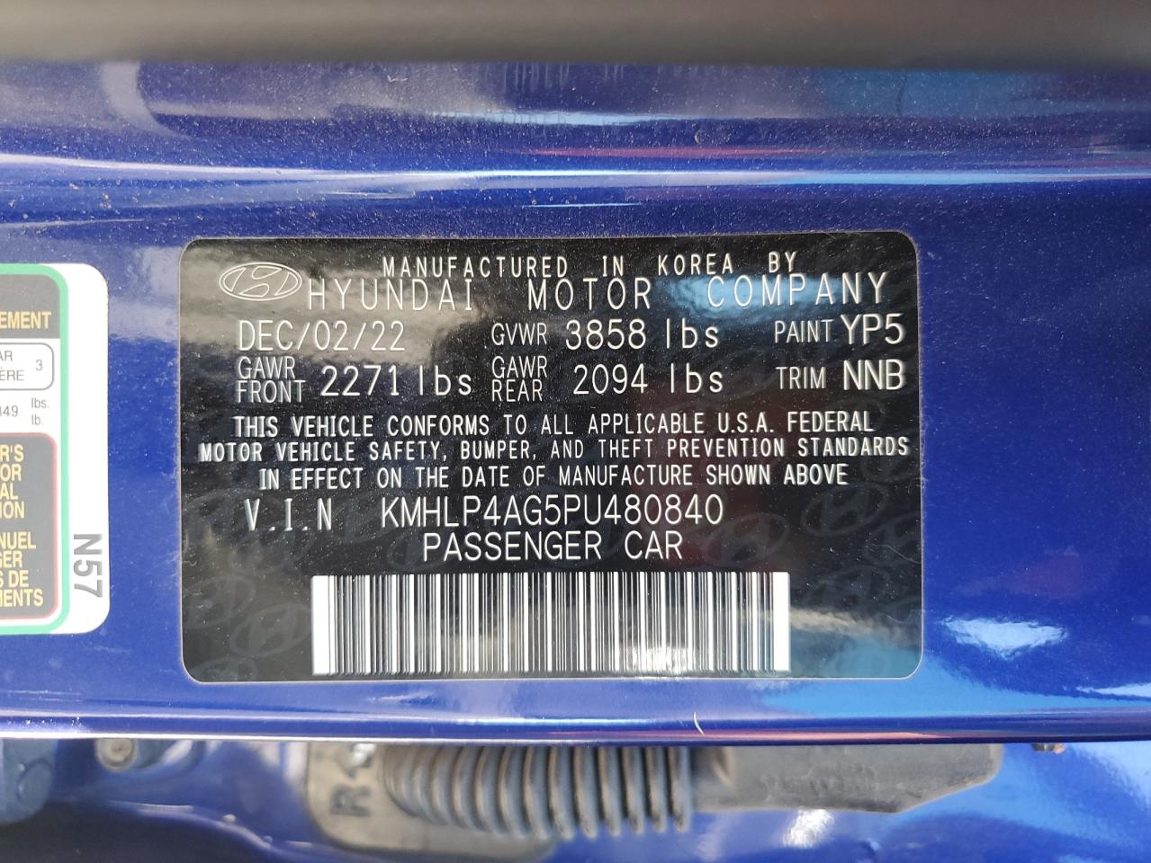 2023 HYUNDAI ELANTRA LIMITED VIN:KMHLP4AG5PU480840