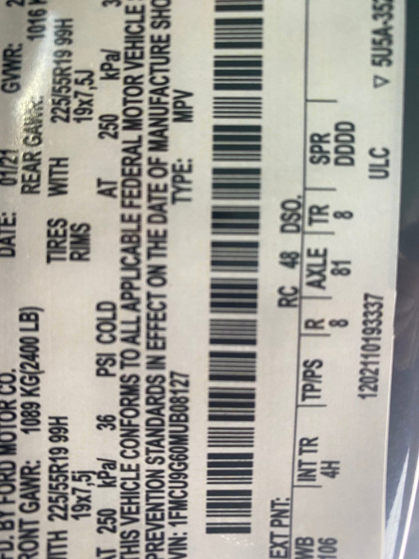 2021 FORD ESCAPE SE VIN: 1FMCU9G60MUB08127