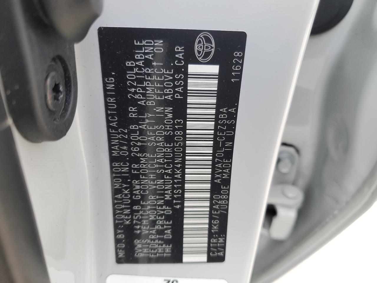 2022 TOYOTA CAMRY NIGHT SHADE VIN:4T1S11AK4NU050813