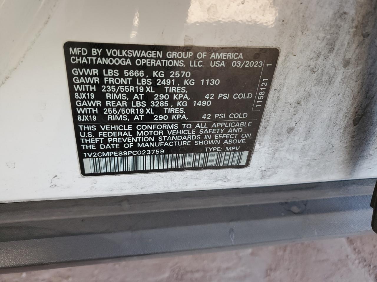 2023 VOLKSWAGEN ID.4 PRO VIN:1V2CMPE89PC023759
