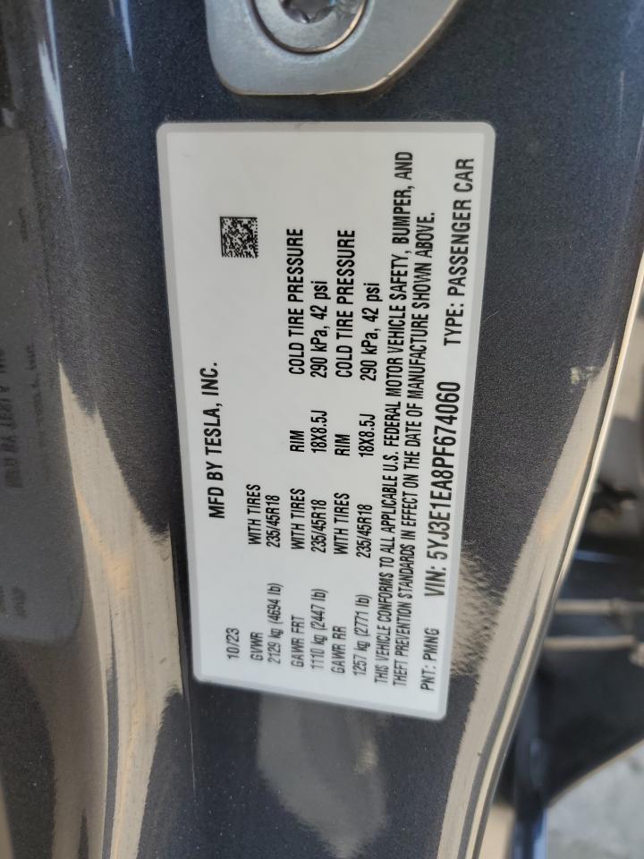 2023 TESLA MODEL 3 VIN:5YJ3E1EA8PF674060