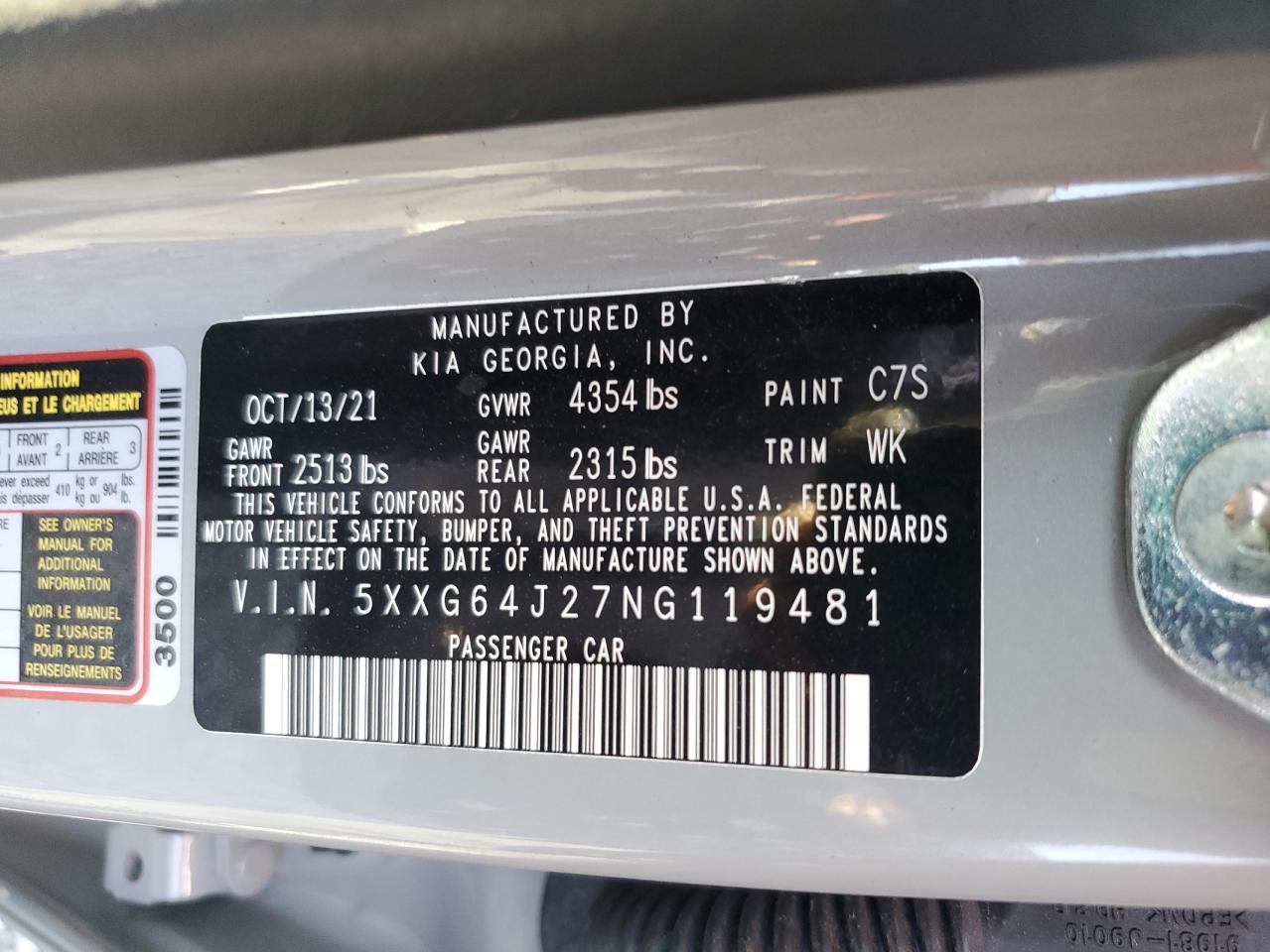2022 KIA K5 GT LINE VIN:WP0AA2A8XNS255297