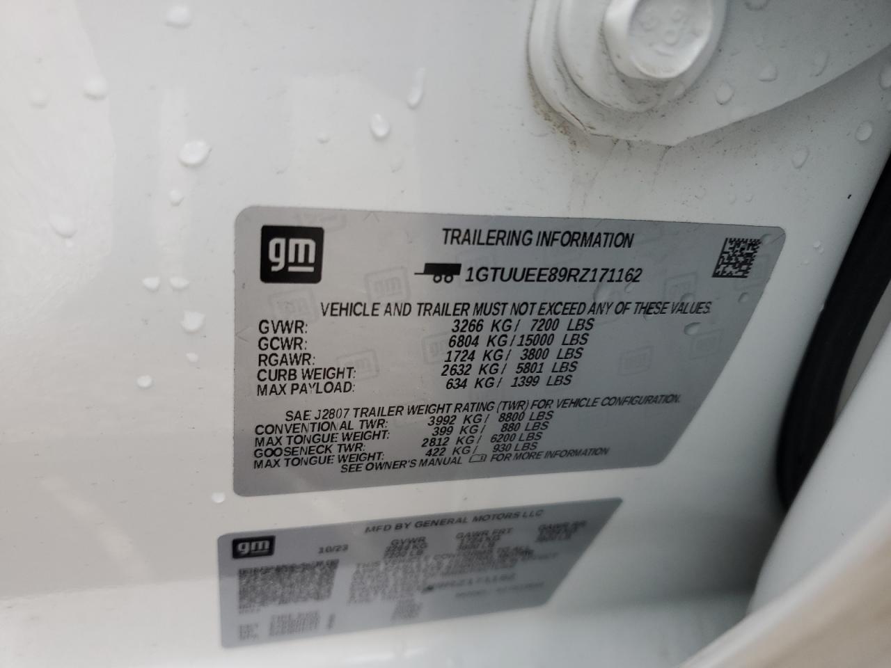 2024 GMC SIERRA K1500 AT4 VIN:1GTUUEE89RZ171162