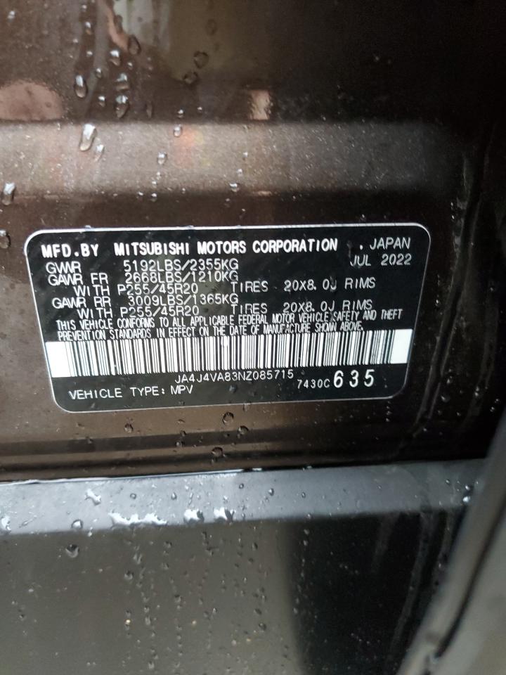 2022 MITSUBISHI OUTLANDER SEL VIN:JA4J4VA83NZ085715