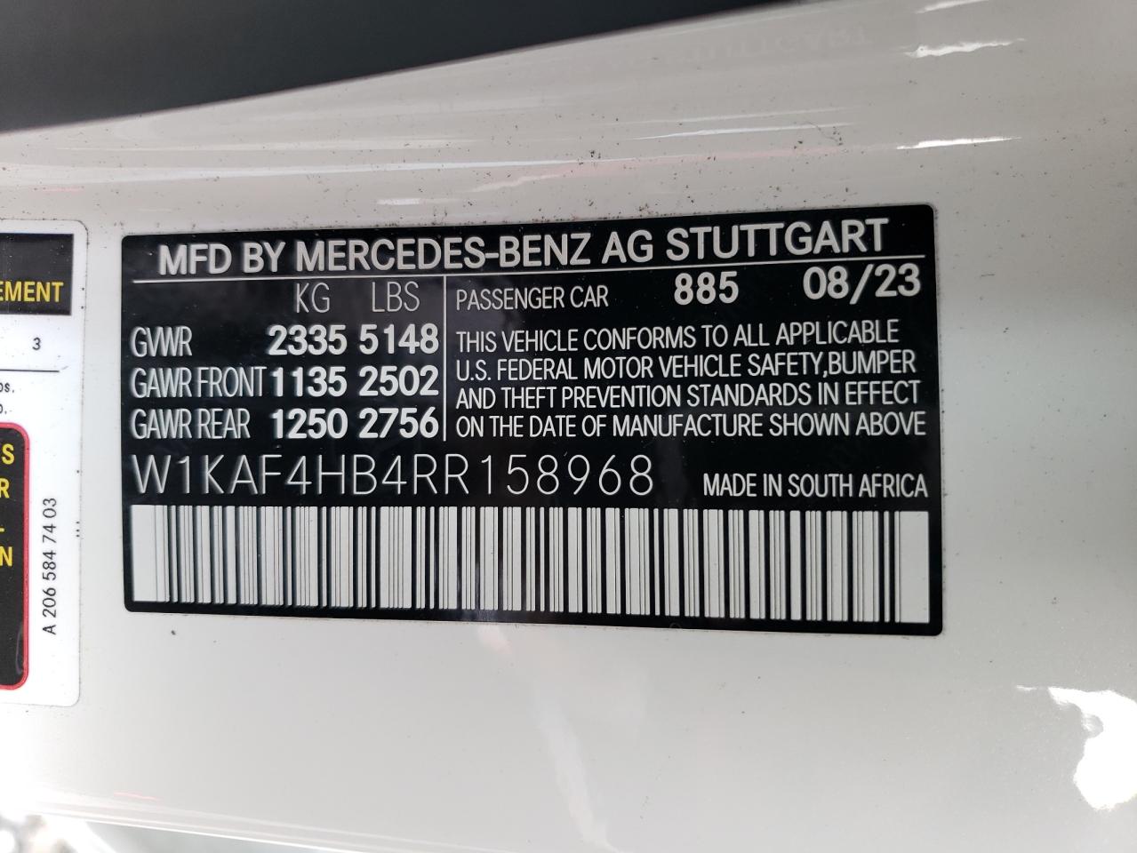 2024 MERCEDES-BENZ C 300 4MATIC VIN:W1KAF4HB4RR158968