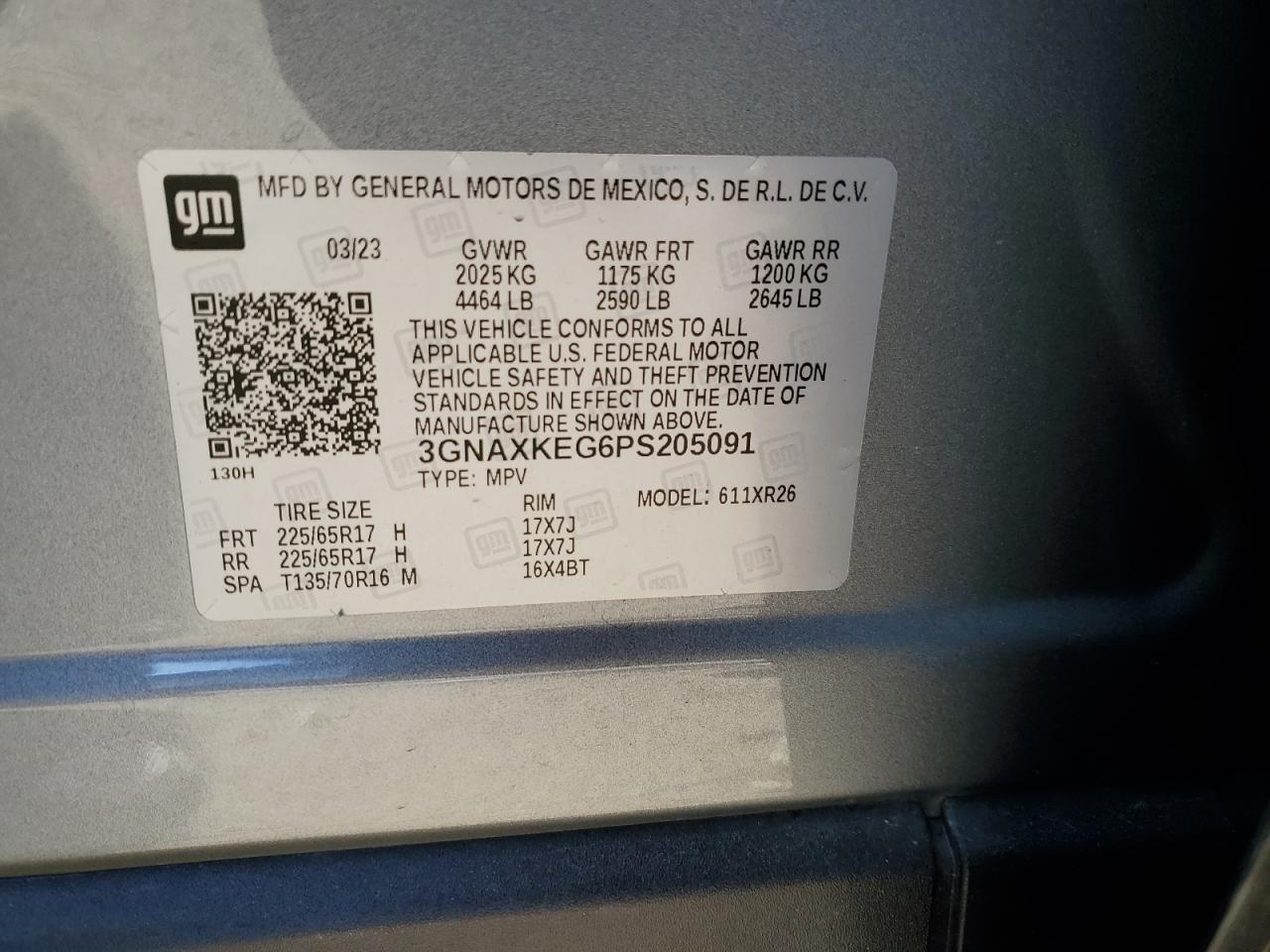 2023 CHEVROLET EQUINOX LT VIN:3GNAXKEG6PS205091