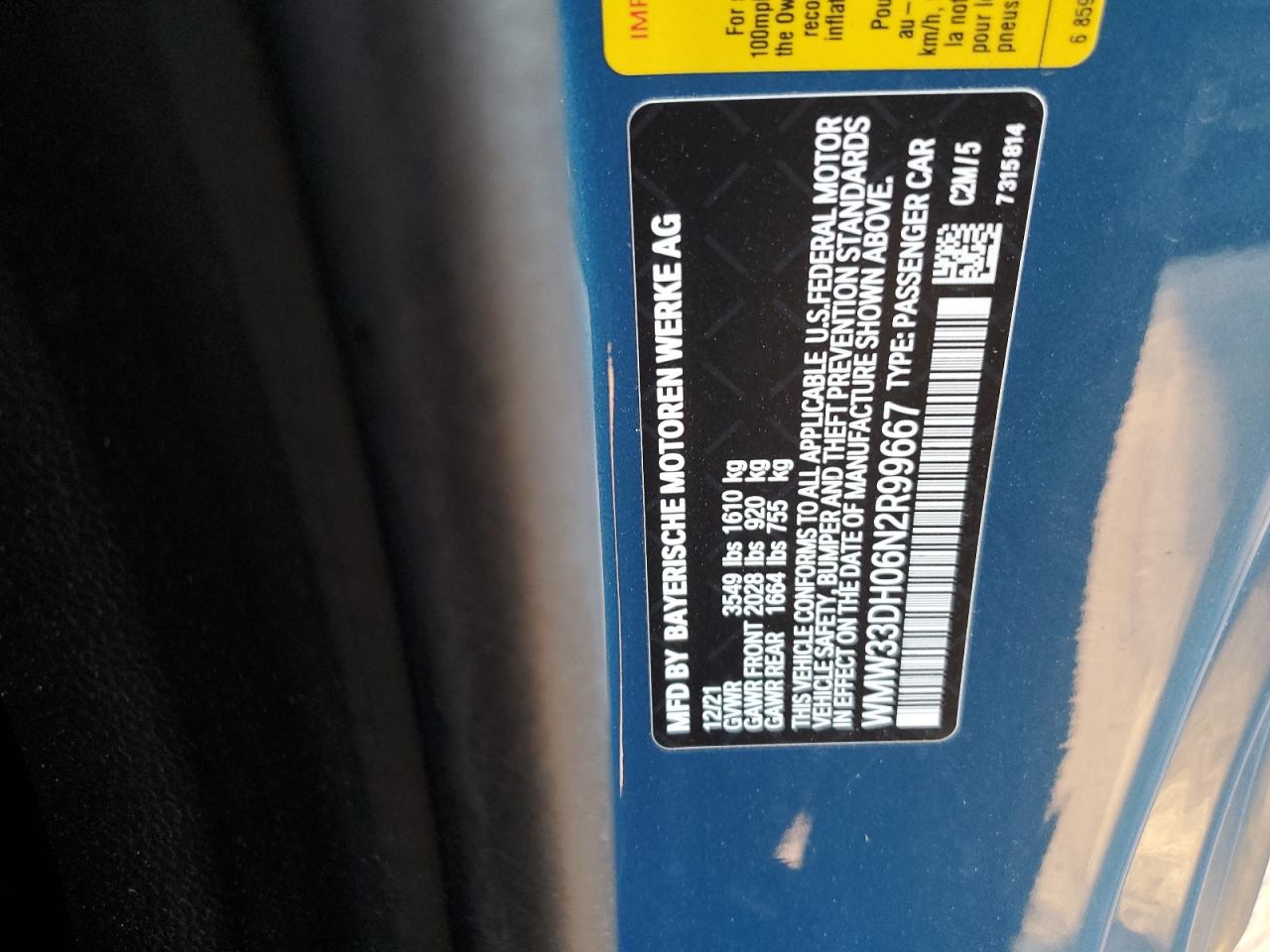 2022 MINI COOPER VIN:WMW33DH06N2R99667