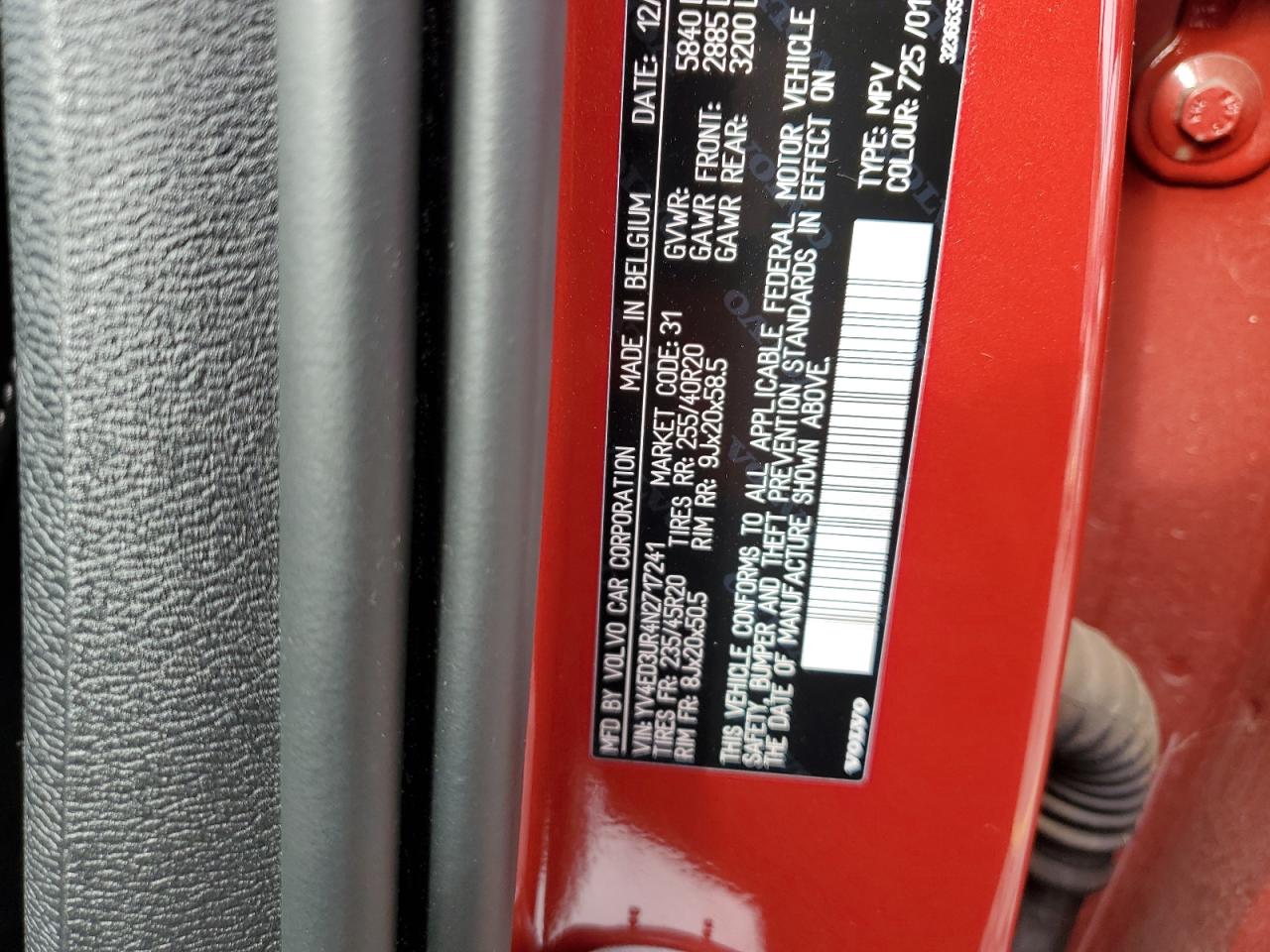 2022 VOLVO XC40 P8 RECHARGE PLUS VIN:YV4ED3UR4N2717241