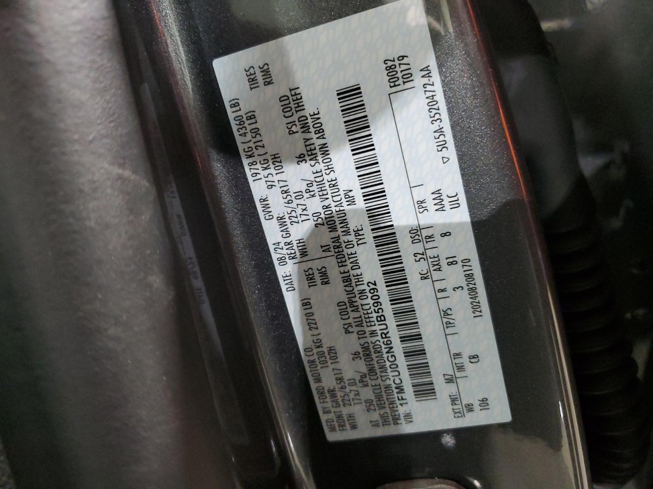 2024 FORD ESCAPE ACTIVE VIN:1FMCU0GN6RUB59092