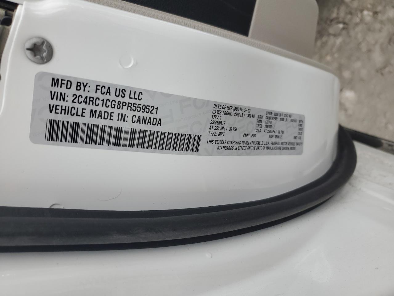 2023 CHRYSLER VOYAGER LX VIN:2C4RC1CG8PR559521