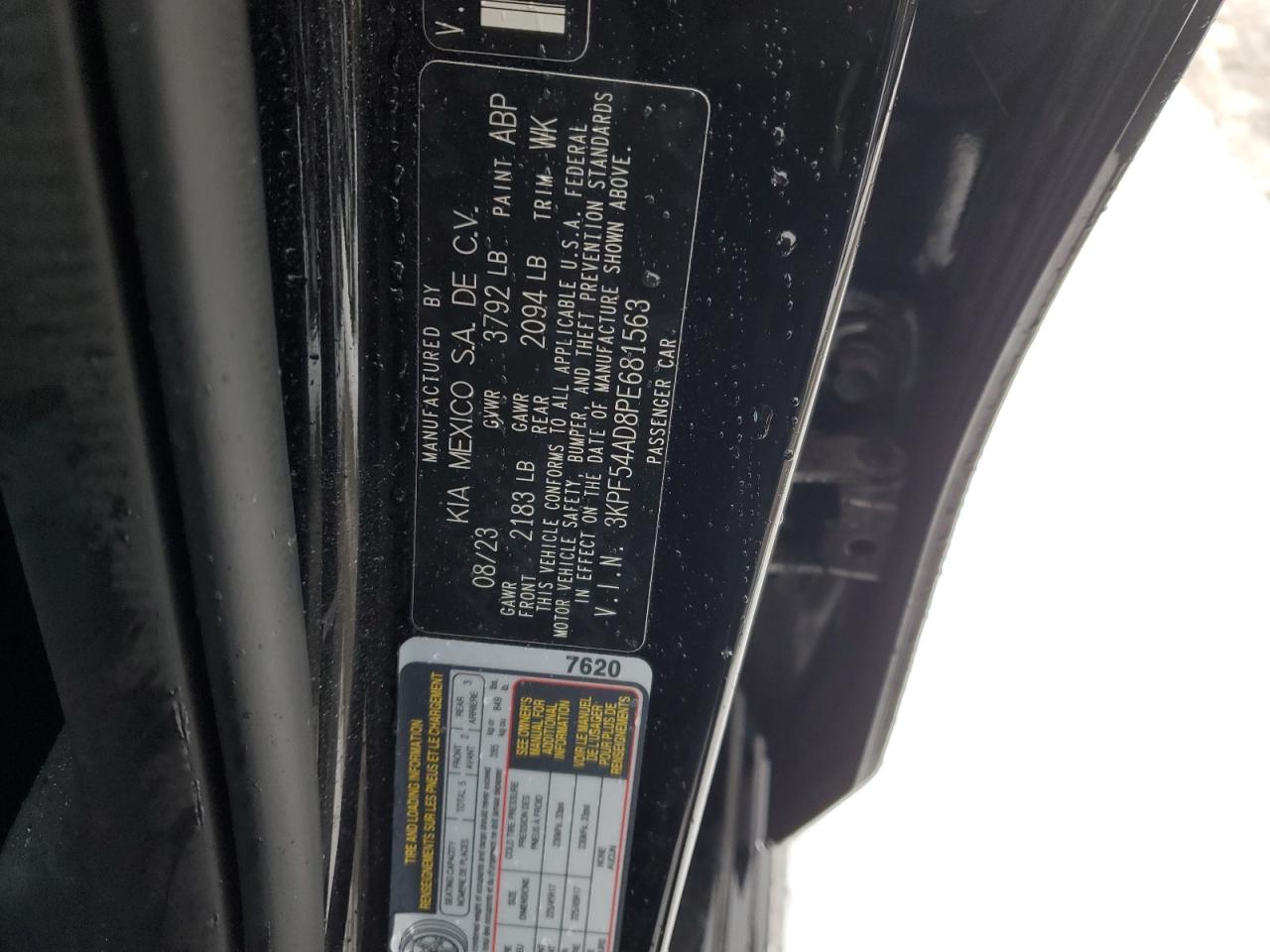 2023 KIA FORTE GT LINE VIN:3KPF54AD8PE681563