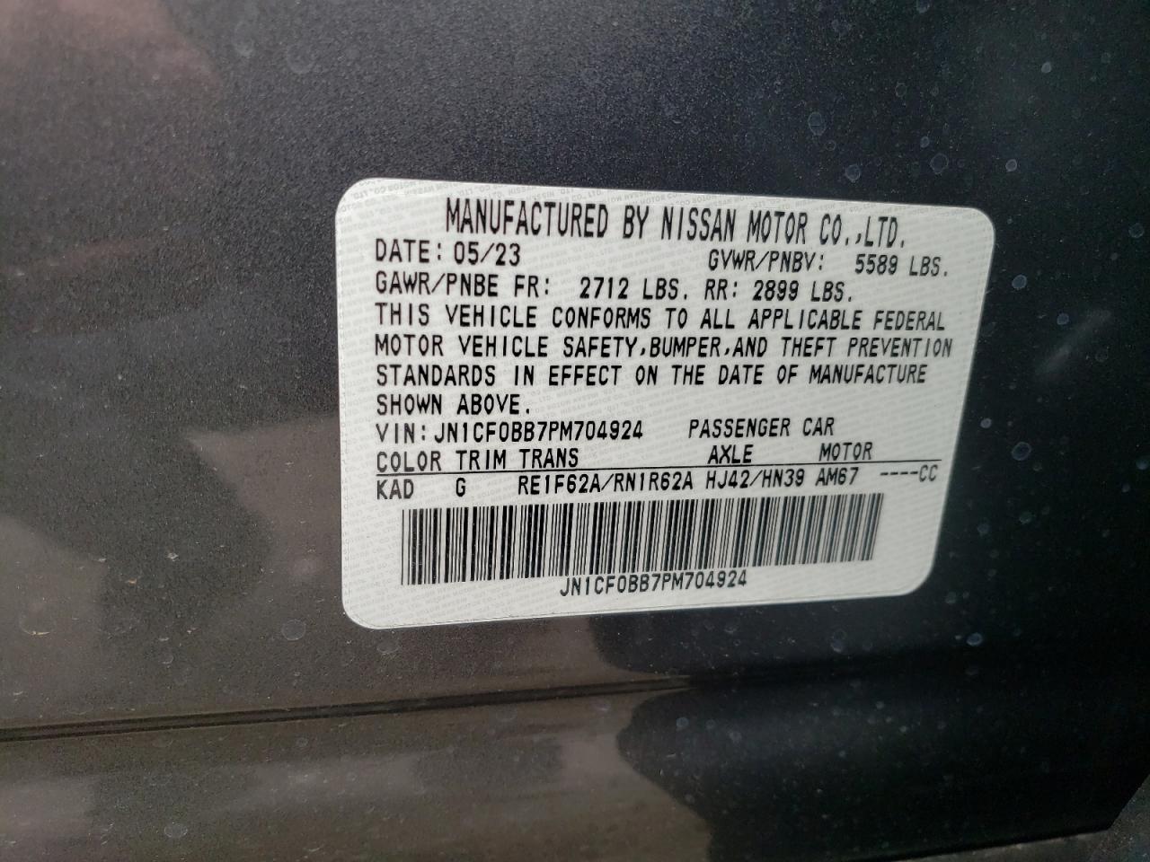 2023 NISSAN ARIYA ENGAGE VIN:JN1CF0BB7PM704924