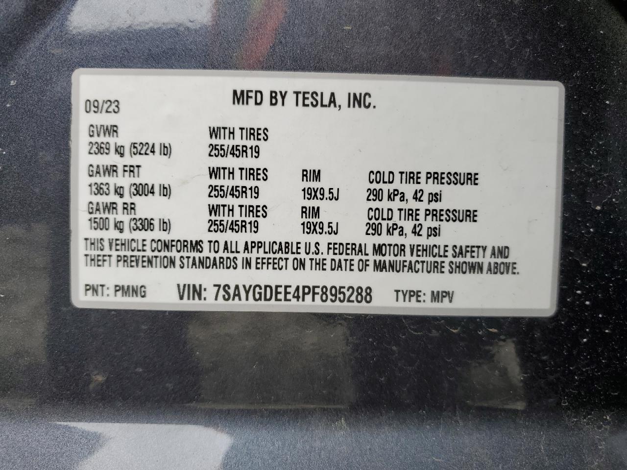 2023 TESLA MODEL Y VIN:7SAYGDEE4PF895288