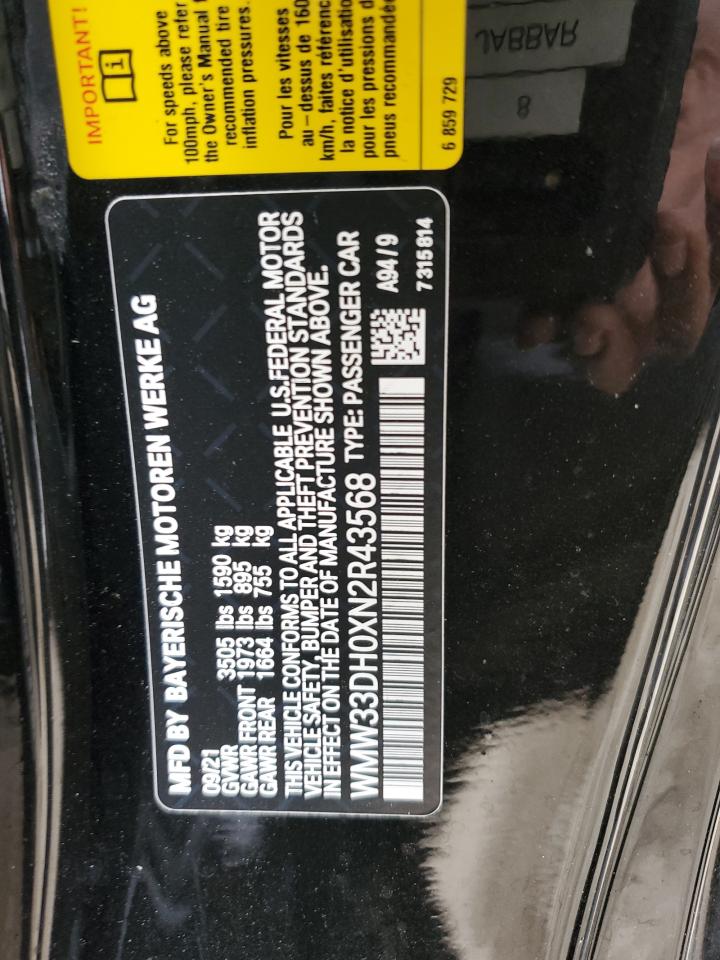 2022 MINI COOPER VIN:WMW33DH0XN2R43568