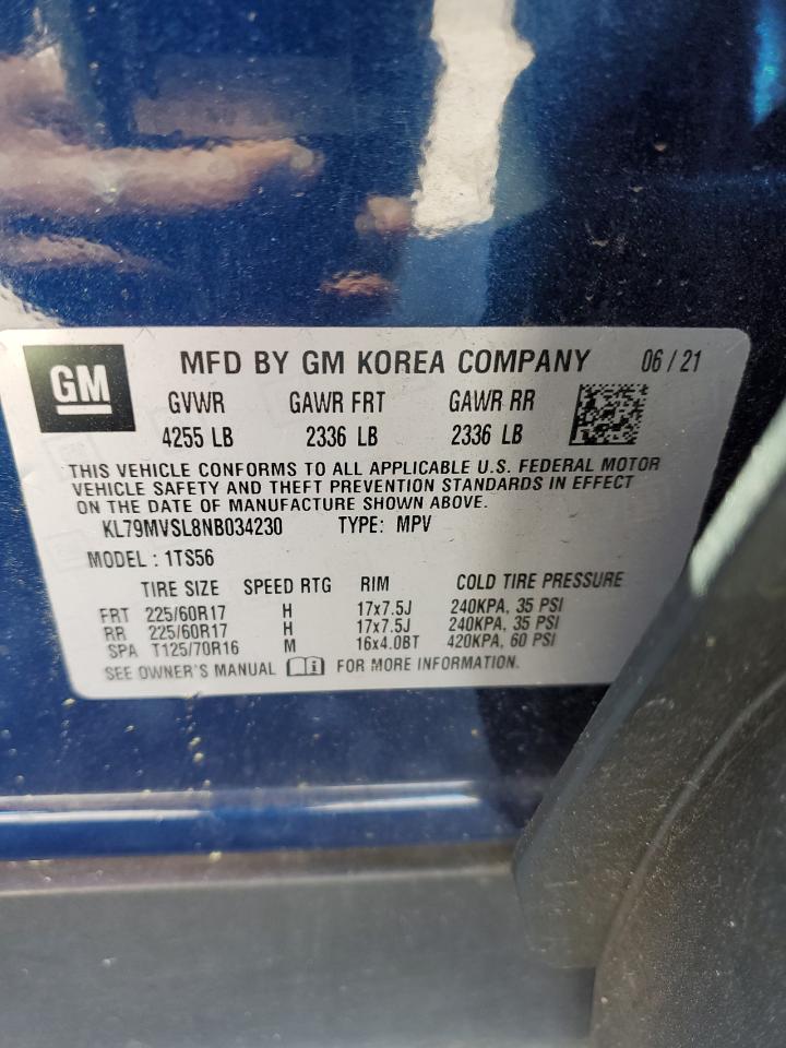 2022 CHEVROLET TRAILBLAZER ACTIV VIN:KL79MVSL8NB034230