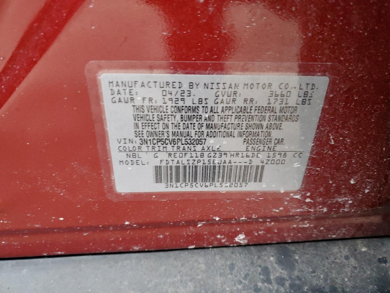 2023 NISSAN KICKS SV VIN:3N1CP5CV6PL532057