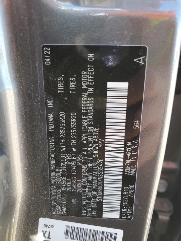 2022 TOYOTA HIGHLANDER HYBRID LIMITED VIN:5TDXBRCH7NS555420