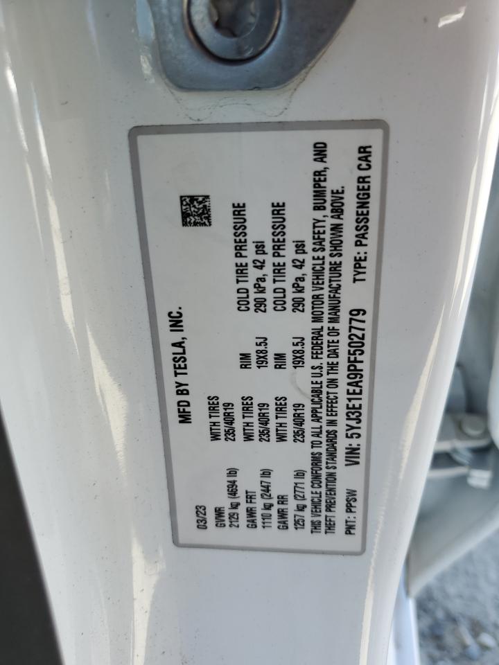 2023 TESLA MODEL 3 VIN:5YJ3E1EA9PF502779