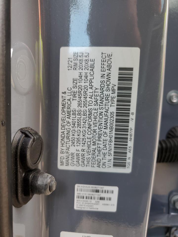 2022 HONDA PASSPORT ELITE VIN:5FNYF8H01NB002305