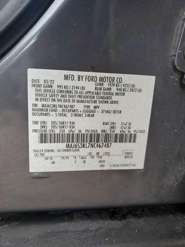 2022 FORD ECOSPORT TITANIUM VIN:MAJ6S3KL7NC467487