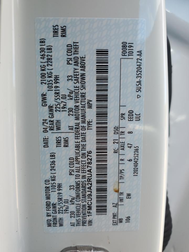 2024 FORD ESCAPE PLATINUM VIN:1FMCU9JA2RUA78276