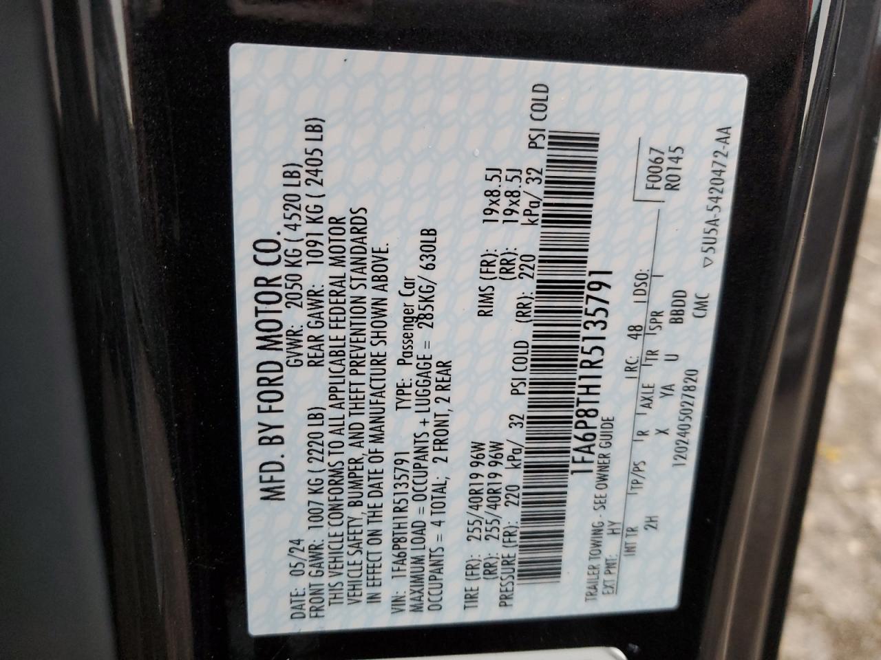 2024 FORD MUSTANG VIN:1FA6P8TH1R5135791