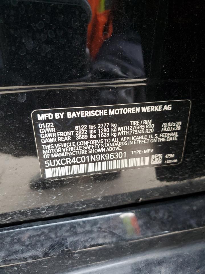 2022 BMW X5 SDRIVE 40I VIN:5UXCR4C01N9K96301