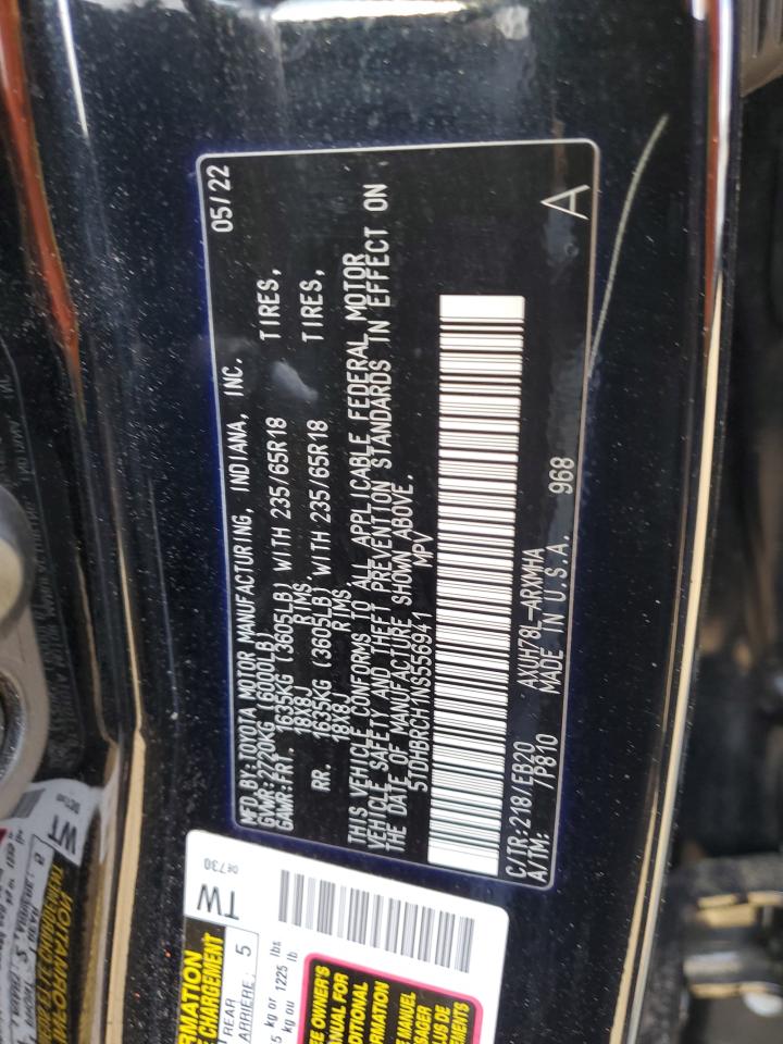 2022 TOYOTA HIGHLANDER HYBRID XLE VIN:5TDHBRCH1NS556941