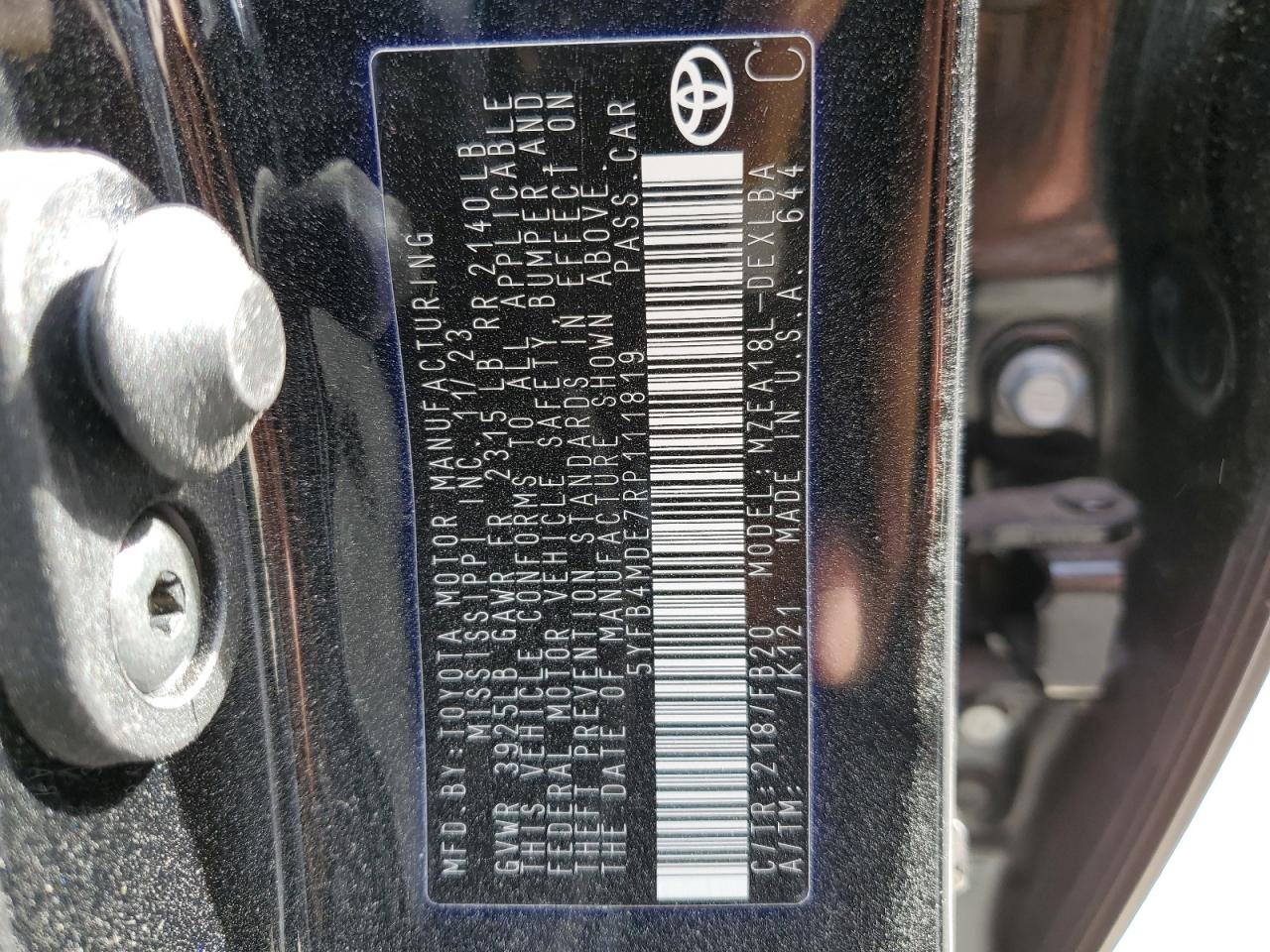 2024 TOYOTA COROLLA LE VIN:5YFB4MDE7RP111819